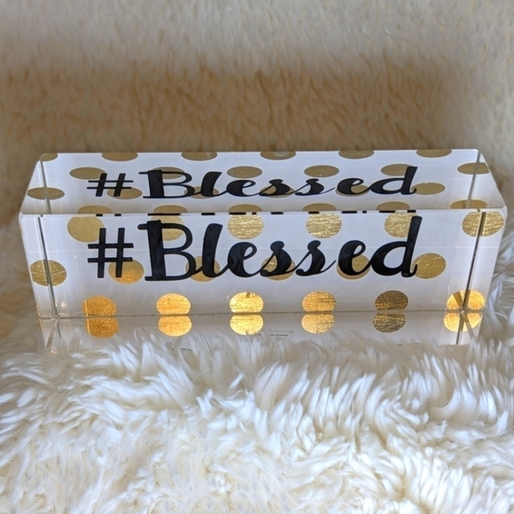 Acrylic #Blessed Gold Polka Dot Inspirational Home Office Decor - Picture 1 of 7
